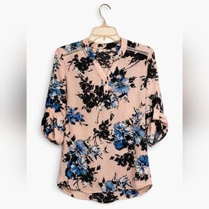 Cure. Floral Women's Blouse: Pink, Black & Blue Size Small